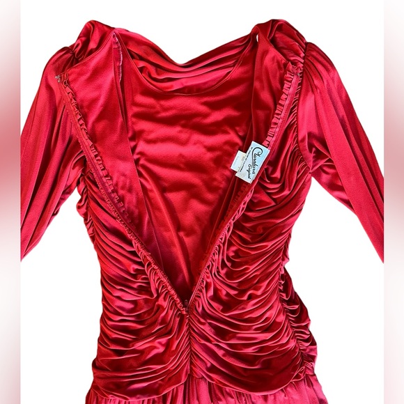 Vintage Claralura Ruched Rhinestone Red Goddess Dress Cocktail Party Made in USA - Picture 8 of 14